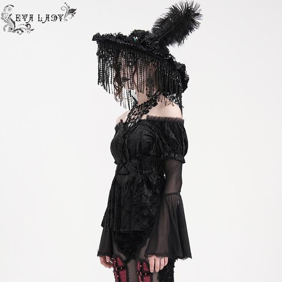 Devil Fashion Gothic Victorian Vampire Black Velvet Rose Princess Peplum Top - Picture 10 of 16